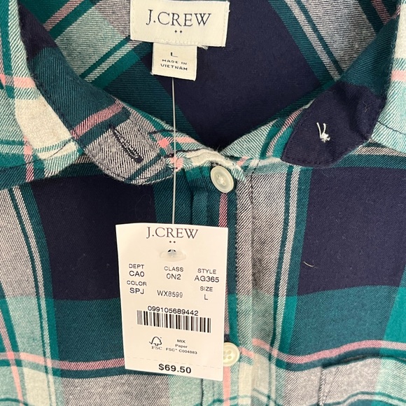 J. Crew Woman’s  Casual Plaid Shirt - Teal, Pink and Navy - Picture 3 of 3